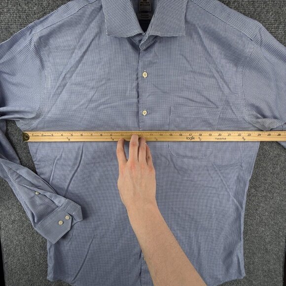 Peter Millar 16.5 Tall Blue Houndstooth Nanoluxe Easy Care Button Up Cotton - Picture 5 of 16